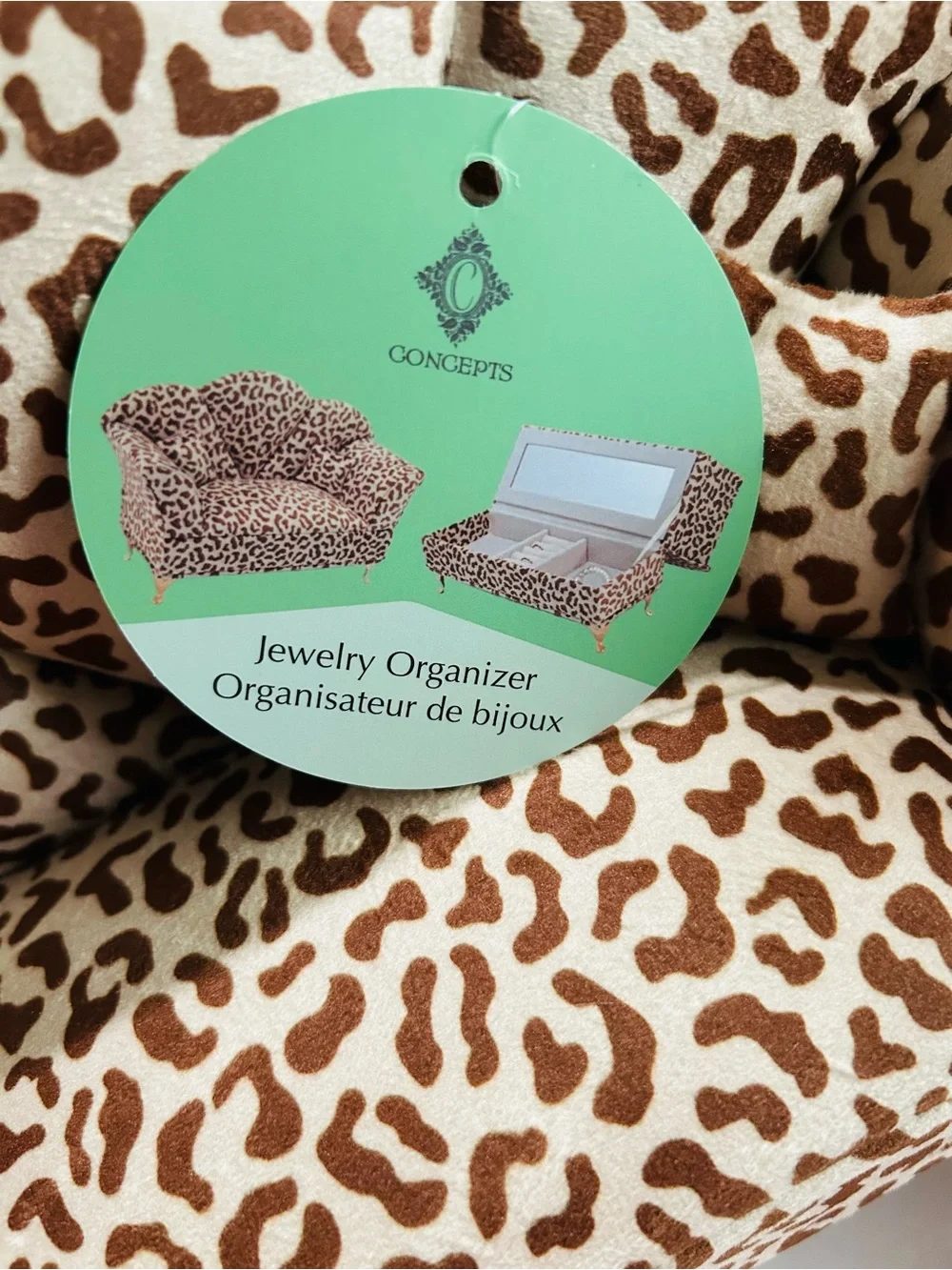 Leopard Print Jewelry Organizer Box with Mirror - Beige